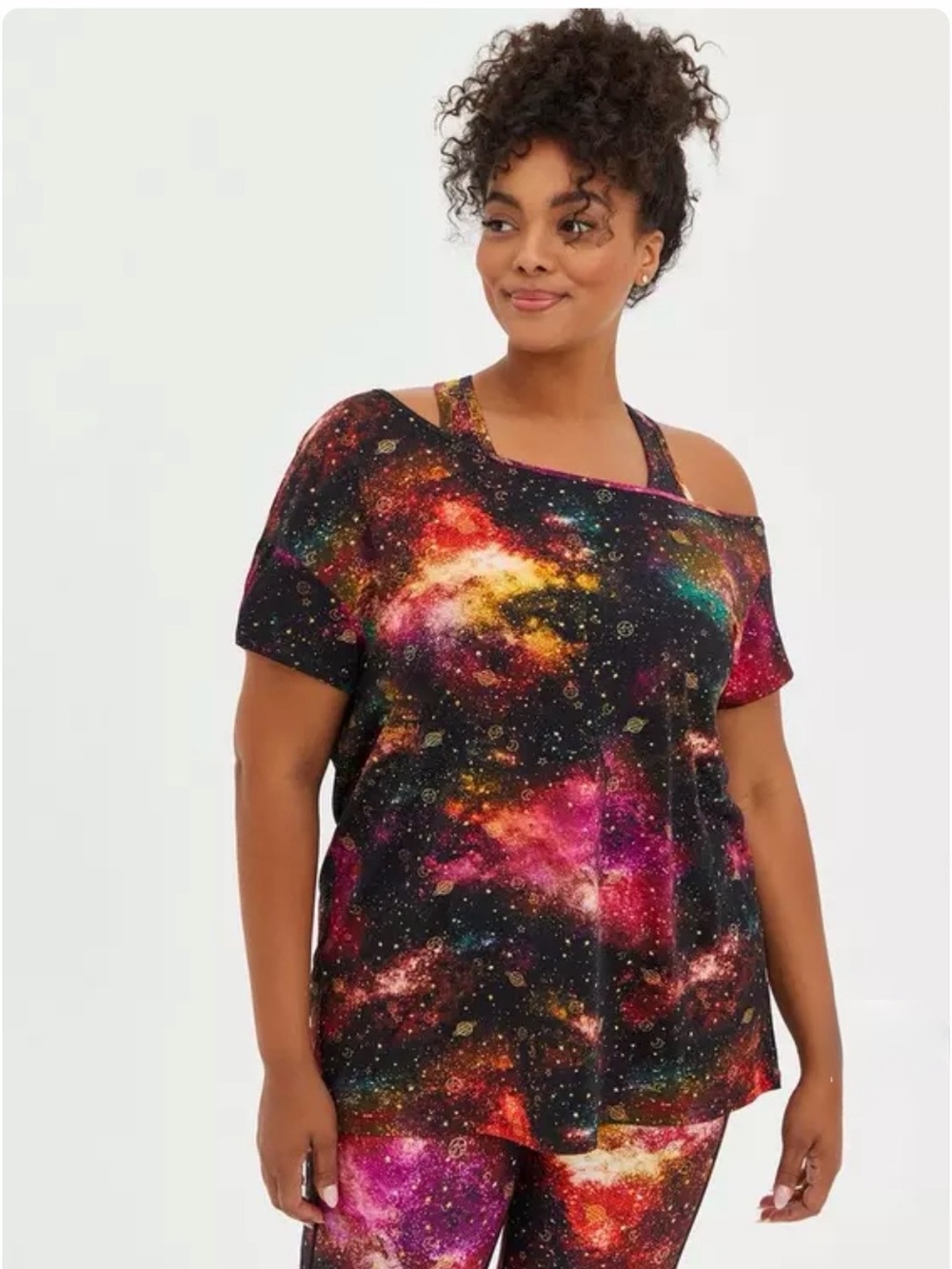 TORRID Off Shoulder Wicking Active Tech Tee Galaxy Print Black Size 2 Women’s 2X